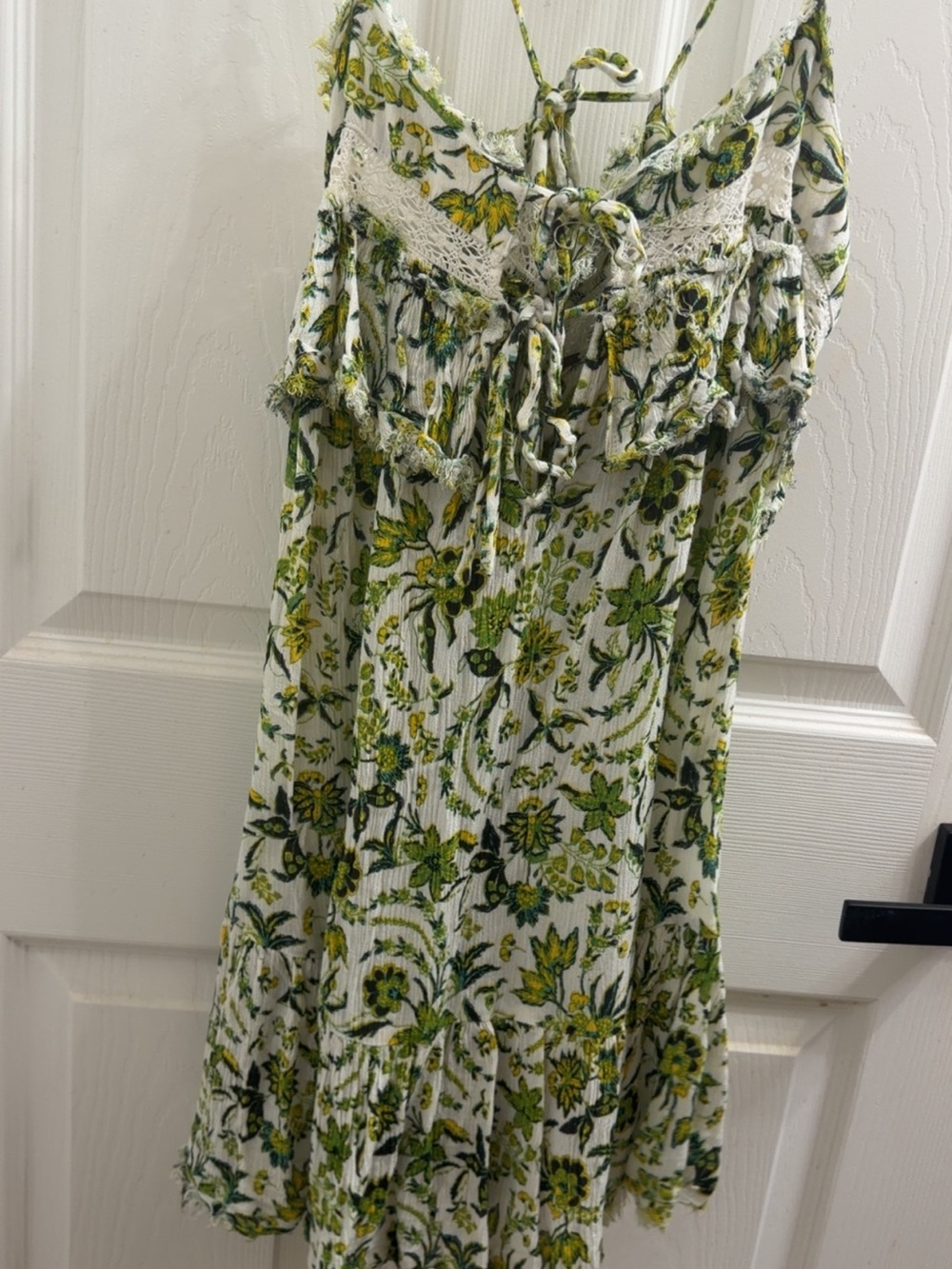 Free People White Floral Mini Dress with Green & Yellow Print